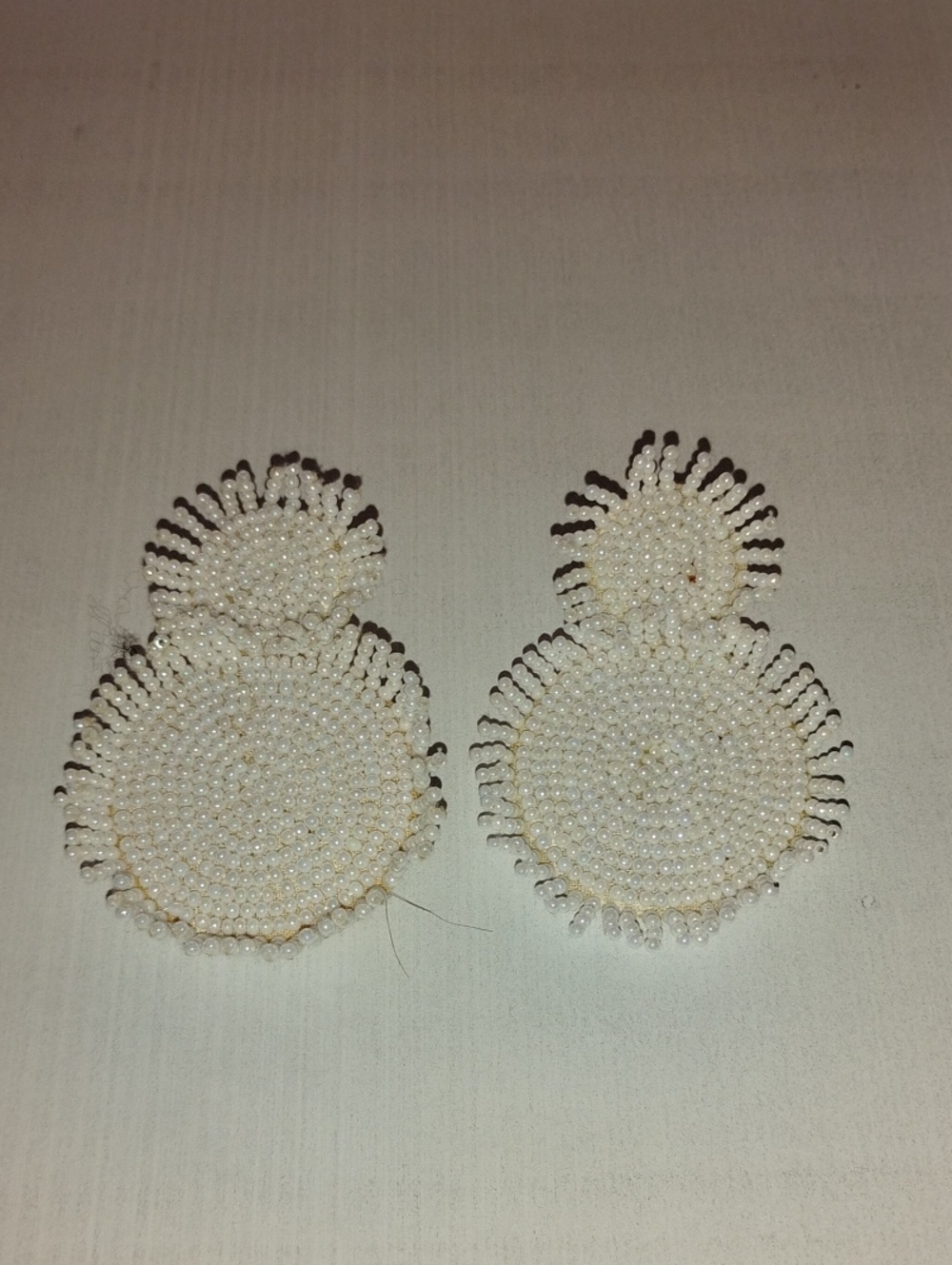 White Seed Bead Double Disc Statement Earrings Boho Sunburst Fringe Drop NWOT